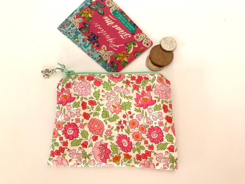 Pink Floral Coin Purse Liberty cotton lawn Notions Pouch zipper