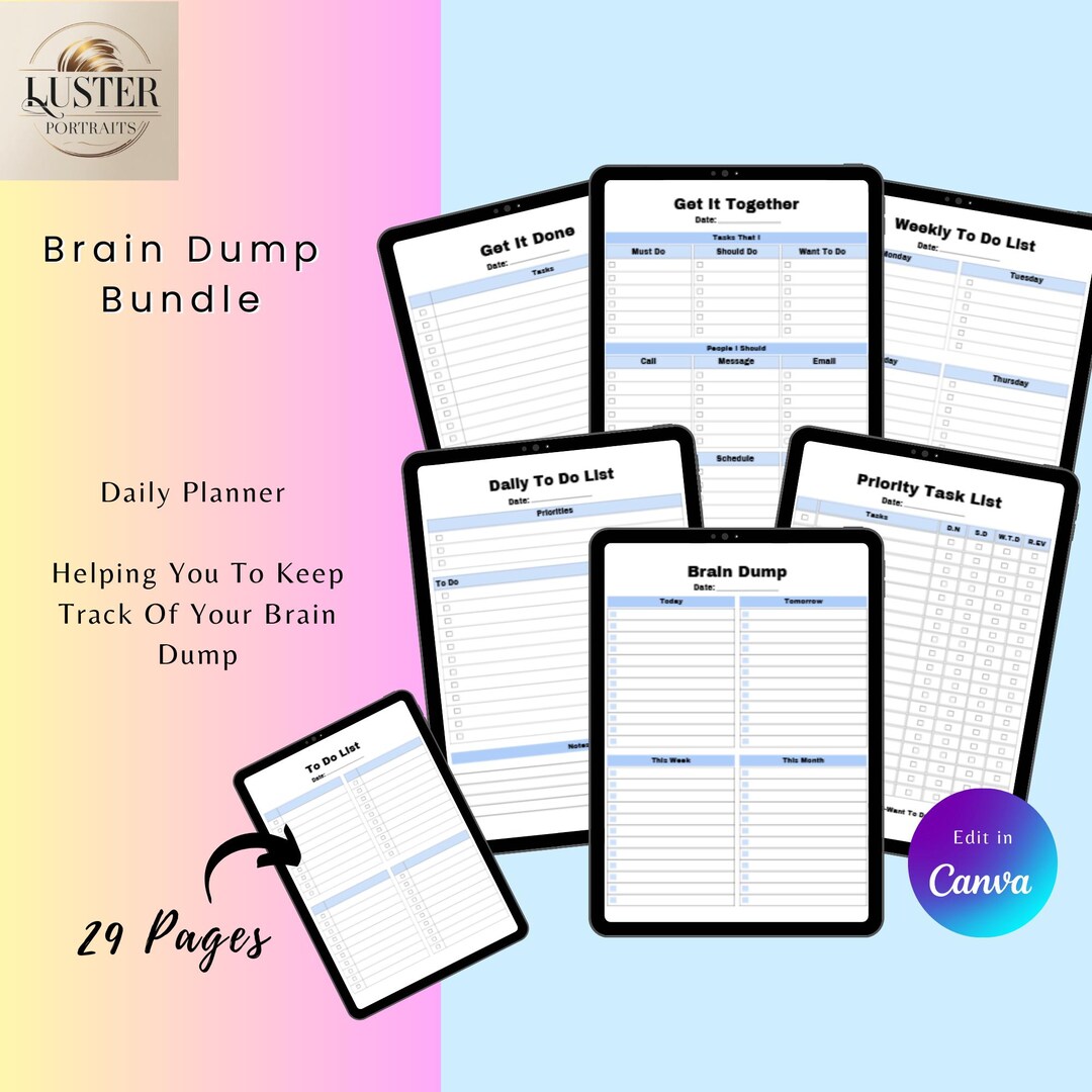 Brain Dump Bundle Canva Template: Brain Dump | Priorities | to Do List ...