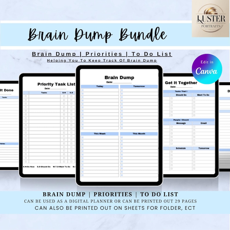 Brain Dump Bundle Canva Template: Brain Dump | Priorities | to Do List ...