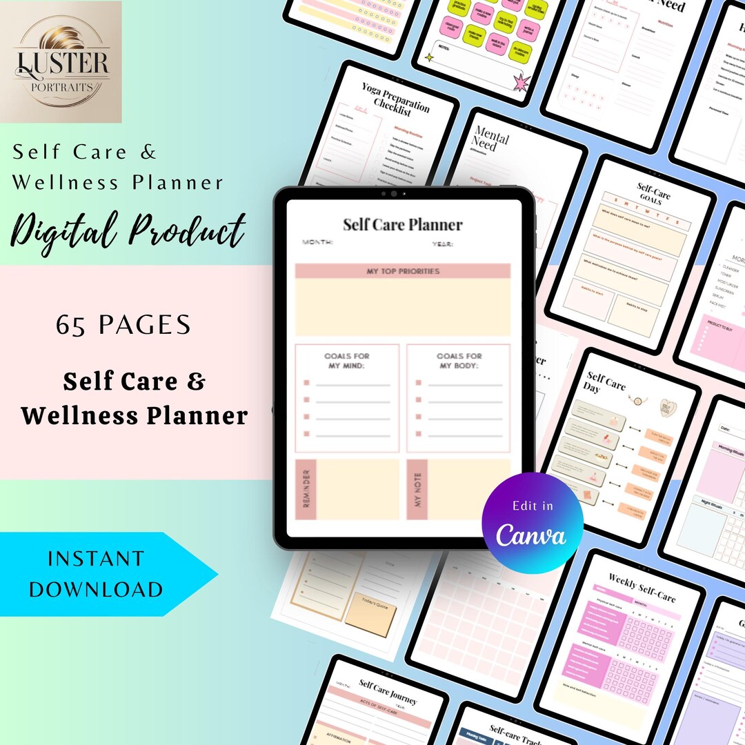 Self Care & Wellness Planner Canva Template: Priorties, Savings, Self ...