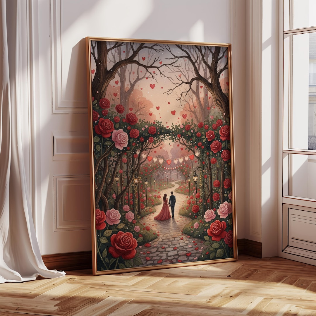 Valentine Lovers Rose Walk Art, Decor Print, Tone Lovers, Romantic Art ...
