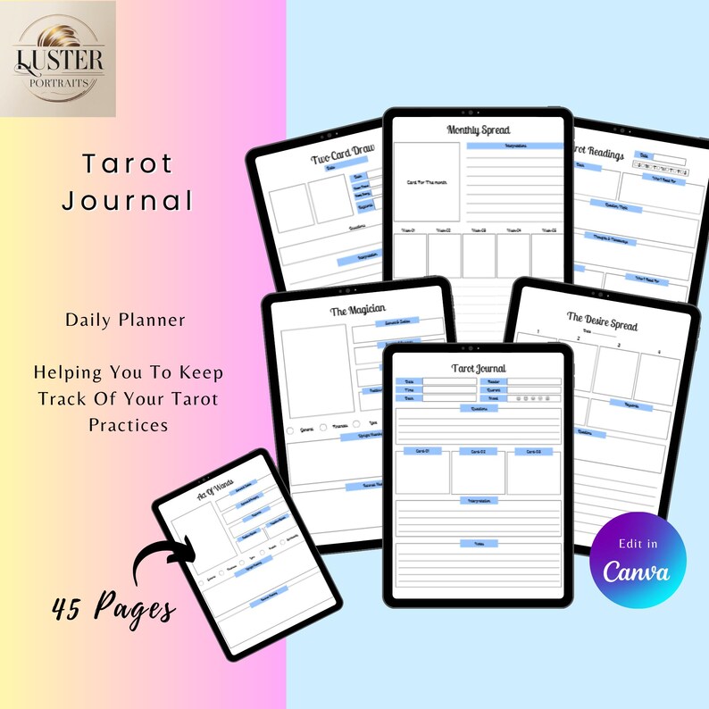 Tarot Journal Canva Template: Tarot Journal, Readings, Card Draw, Page ...