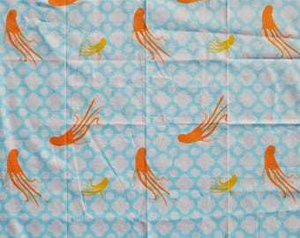 Heather Ross Mendocino Stoff: Riesenkraken, Original Blauer Druck