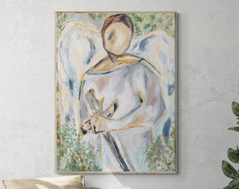 Saint Michael Print, Modern Catholic Art, Saint Michael Art, Abstract Angel Painting, Catholic Canvas Art, Catholic Housewarming Gift