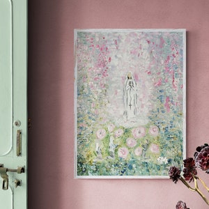 Onze-lieve-vrouw van Fatima-afdruk, katholieke canvas muurkunst, onze-lieve-vrouw van de rozenkrans, Maagd Maria kunst, huwelijkscadeau katholiek, cadeau voor moeder