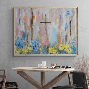 Modern Christian Art Large, Cross Art, Angel Art, Church Wall Art, Christian Canvas Art Christian Mother's Day Gift  'Angel in Blue' by June