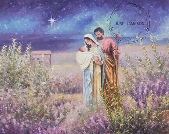Holy Family Nativity Art Print, Catholic Christmas Gift, St Joseph Virgin Mary Baby Jesus, Sacred Art, Catholic Home Decor, Marian Wall Art
