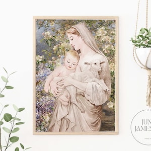 Catholic Watercolor Art, Catholic Wall Art, Blessed Virgin Art, Mother Mary and Baby Jesus, Madonna and Child Art, 'L'Innocence' by June J