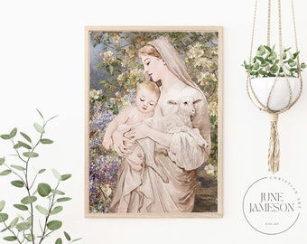 Catholic Watercolor Art, Catholic Wall Art, Blessed Virgin Art, Mother Mary and Baby Jesus, Madonna and Child Art, 'L'Innocence' by June J