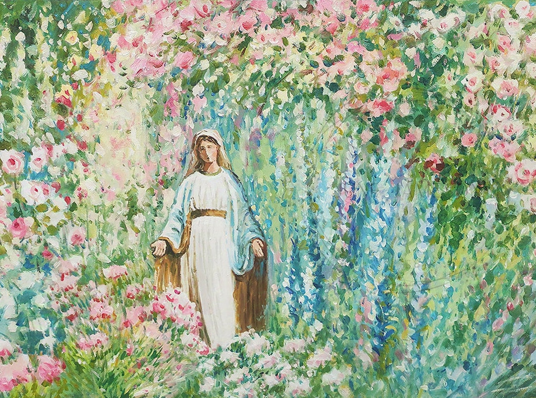 Virgin Mary Art Print: Our Lady of Grace Garden Painting by June ...