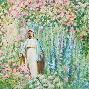 Catholic Art, Virgin Mary Print, Mary in Garden 'Our Lady of Grace' by June Jameson