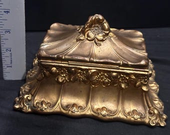 Victorian Art Nouveau Metal Floral Design Casket Trinket Jewelry Box
