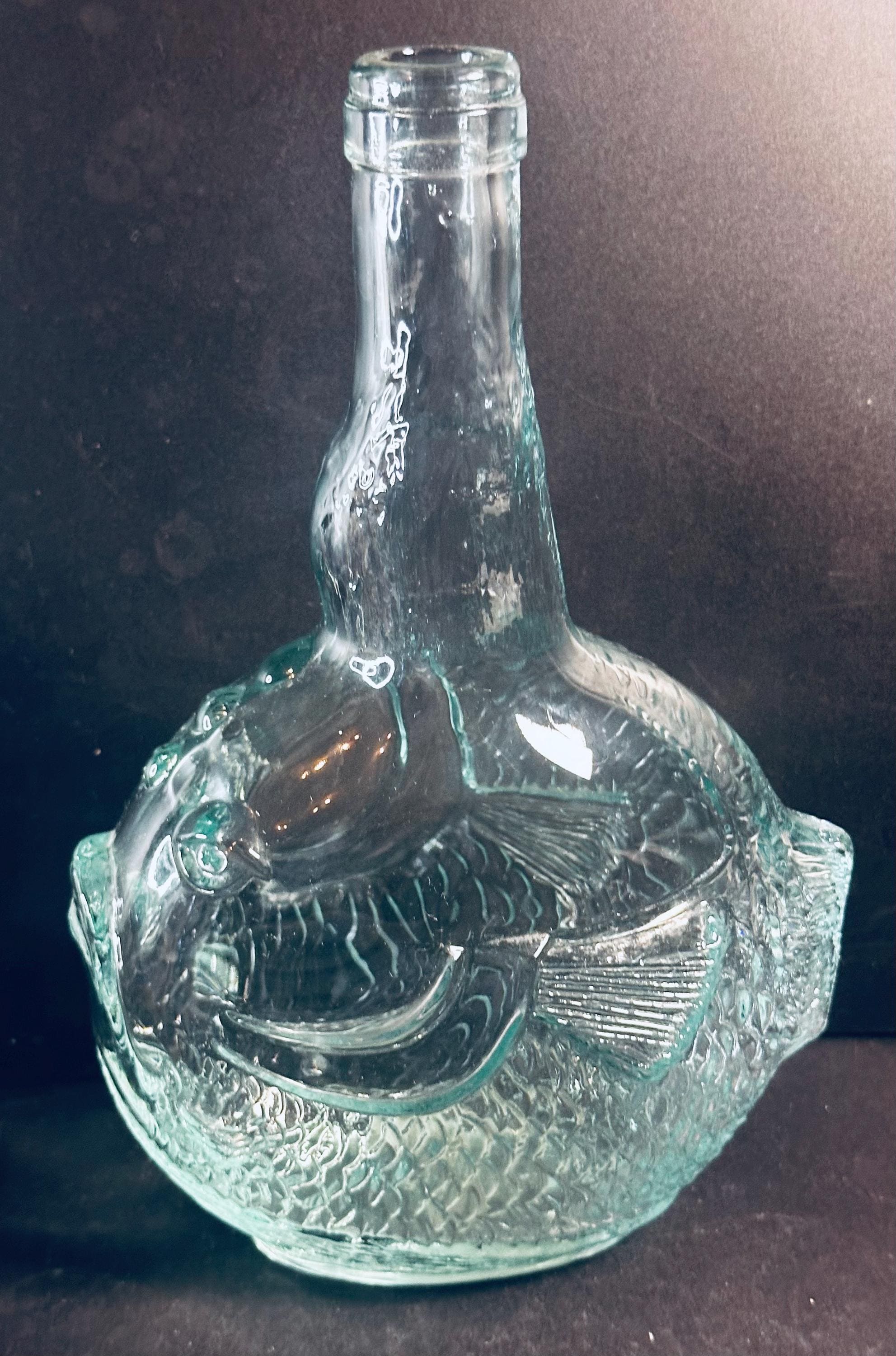 Vtg Vetreria Etrusca Puffer Fish Art Glass Bottle Green Italy 9 X