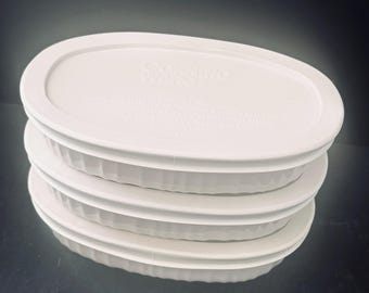 Corningware French White Oval 15 Unzen Aufläufe mit Deckeln_ F-15-B