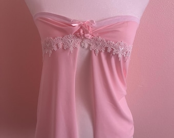 pink lace trim tube top with ribbon bow | handmade y2k fairycore pastel top | cute kawaii clothing
