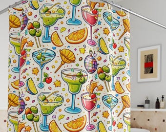 Party Cocktails Shower Curtain | Colorful Margarita Martini Pattern