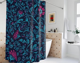 Cortina de chuveiro botânica escura, decoração floral para banheiro com toque melancólico, cortina de banho vintage inspirada na natureza.