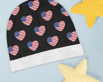 Gorro de bebé con corazón y bandera estadounidense / Gorro patriótico para bebé