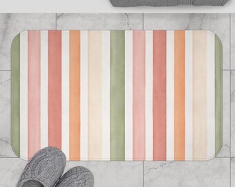 Alfombrilla de baño con rayas arcoíris suaves / Alfombra de baño a rayas pastel