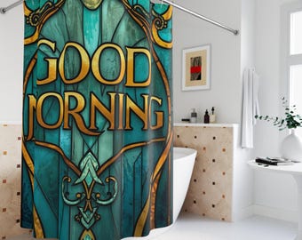 Good Morning Shower Curtain Stained Glass Bathroom Decor Funny Bathroom Curtain Gothic Bathroom Art Gift
