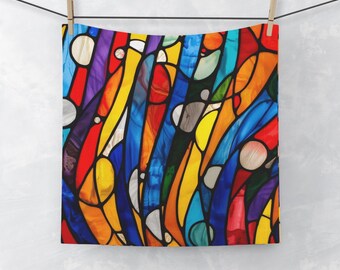 Toalha de rosto com estampa abstrata de vitral | Padrão geométrico colorido