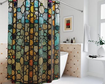 Colorful Stained Glass Shower Curtain  Modern Art Bath Curtain