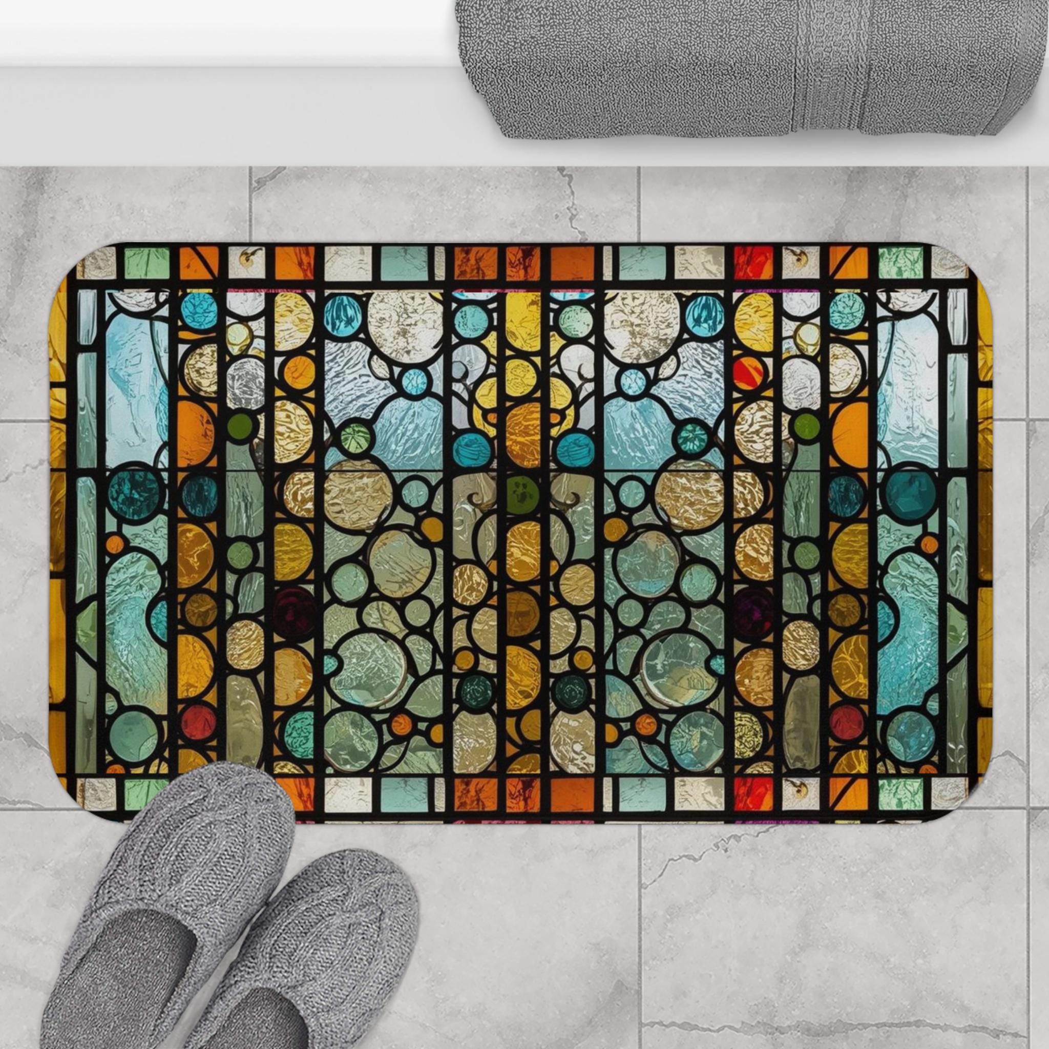 Stained Mat Stained Glass Bath Mat, Colorful Geometric Mosaic Memory Foam Bath Rug ...