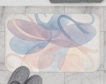 Tapete de banheiro abstrato em espuma viscoelástica com estampa aquarela, antiderrapante.