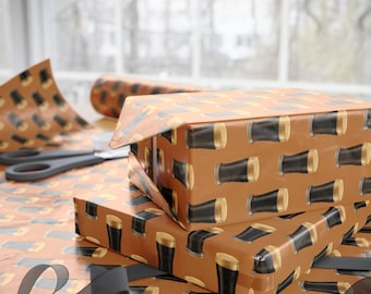 Beer Christmas Wrapping Paper Stout Pint Holiday Gift Wrap  Pub Lover Xmas Paper Brown Beer Pattern Wrapping Paper