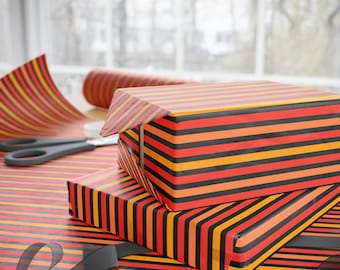 Autumn Stripe Wrapping Papers | Orange Black Yellow Striped Gift Wrap