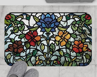 Tapete de Banho Floral em Vitral | Estampa Floral Vintage Art Nouveau