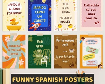 8 Pósters en Español | Frases Divertidas y Cotidianas | Decoración para Aula Teen / Secundaria | Descarga Digital A4 / US Letter