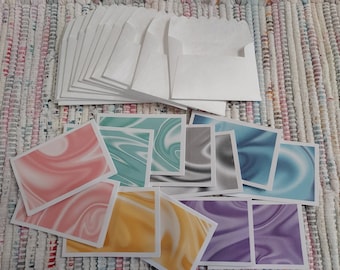 Little Note Cards and Envelopes Set de 12 Pastel Swirl Print Set #26