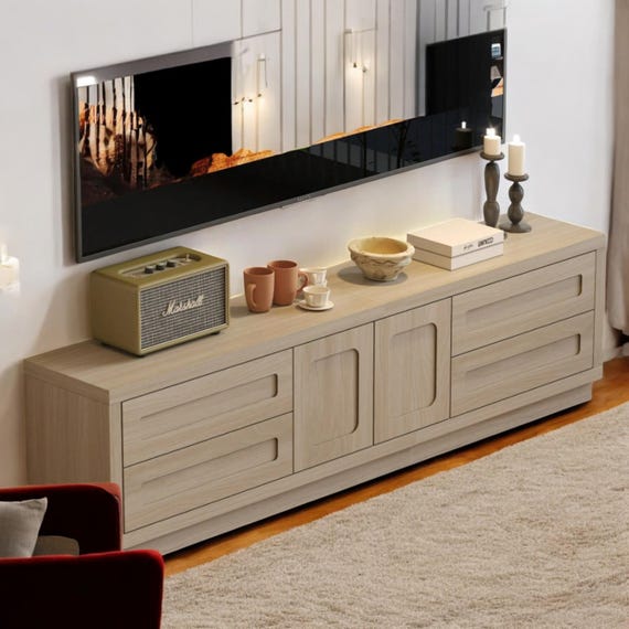 67" Space-Saving Entertainment Center with 4 Drawers, Floor TV Unit for Small Rooms