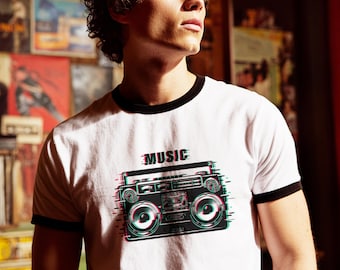 Camiseta retro con timbre musical de boombox / Camiseta unisex vintage de streetwear