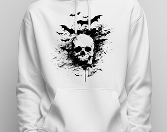 Sudadera con capucha de calavera y murciélagos / Sudadera gótica de terror / Estampado grunge espeluznante