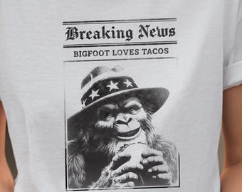 Camiseta de última hora con Pie Grande que ama los tacos / Camiseta divertida de Cryptid / Camiseta gráfica del martes de tacos