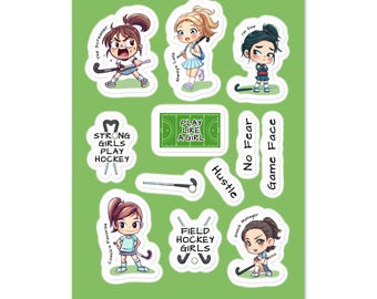 Feldhockey Stickerbogen | 12-teiliges Teammate-Geschenkpaket | Hockey Girl Abziehbilder Wasserflasche | Saisonende Team Geschenke | Laptop Aufkleber