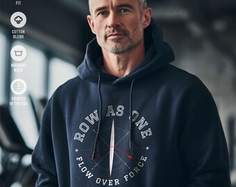 Sudadera con capucha Row As One / Sudadera Flow Over Force / Regalo para equipo de remo / Diseño de barco Compass / Sudadera de atleta de tripulación / Equipo de temporada de regata