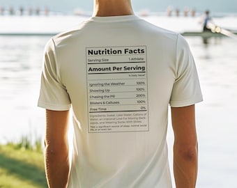 Camiseta con información nutricional para remeros, regalo divertido para remeros, camiseta estampada por delante y por detrás, ropa de remo, regalo gracioso para remeros, camiseta gráfica para equipos de remo.
