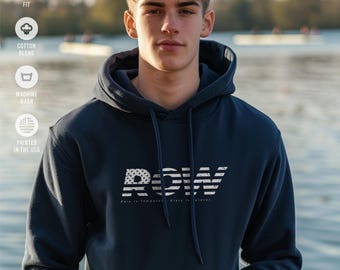 Sudadera con capucha de la bandera estadounidense de ROW / Sudadera patriótica de remo / Regalo motivacional para remeros / El dolor es temporal, gloria eterna / Sudadera de atleta de tripulación