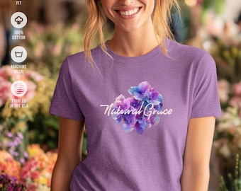 Camiseta Natural Grace / Camiseta Floral de Hortensias / Camiseta de Autocuidado con Vibras Positivas / Regalo para Ella