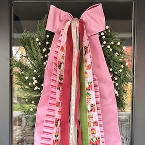Sugarplum Fairies Ribbon Set| Nutcracker Pink Red Green Bow | Candy Stripe Holiday Ribbon | Ballet Christmas | Whimsical Decor - 28" Long