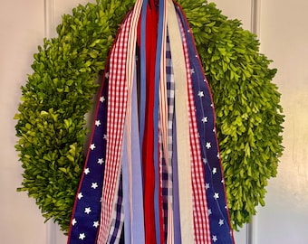 Patriotic Ribbon Bundle, 4th of July Decoration Wreath Ribbon, Red White Blue Wreath Ribbon Swag "Summer on Main" Ribbon Bundle Door Decor