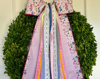 Pastel Floral Ribbon Bow – "Wildflowers & Wander" Ribbon Set  – Mother’s Day Gift Idea – Garden Inspired Front Door Decor