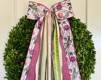 Lazo de cinta floral – Juego de lazos de cinta para corona botánica "Bold in Bloom" / Decoración de verano / Decoración para la puerta principal - 71 cm de largo