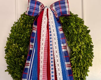 Lazo patriótico Liberty Lane: lazo de cinta rojo, blanco y azul vibrante, decoración para el 4 de julio, juego de lazos de cinta para corona festiva.