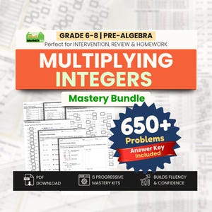 Multiplikation av heltal - Lärandepaket | 650+ problem, 6 byggsatser (PDF-nedladdning)