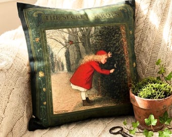 Funda de almohada El jardín secreto, cojín con funda de libro vintage de primera edición, decoración literaria, funda de almohada botánica estilo cottagecore, regalo para amantes de los libros