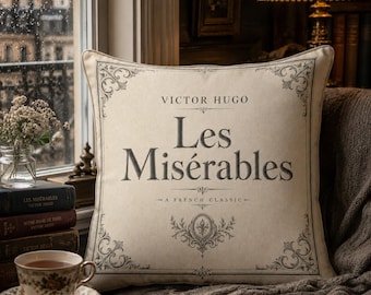 Les Misérables Pillow Cover, Victor Hugo Book Decor, French Classic Literature Gift, Vintage Library Pillow, Gift for her
